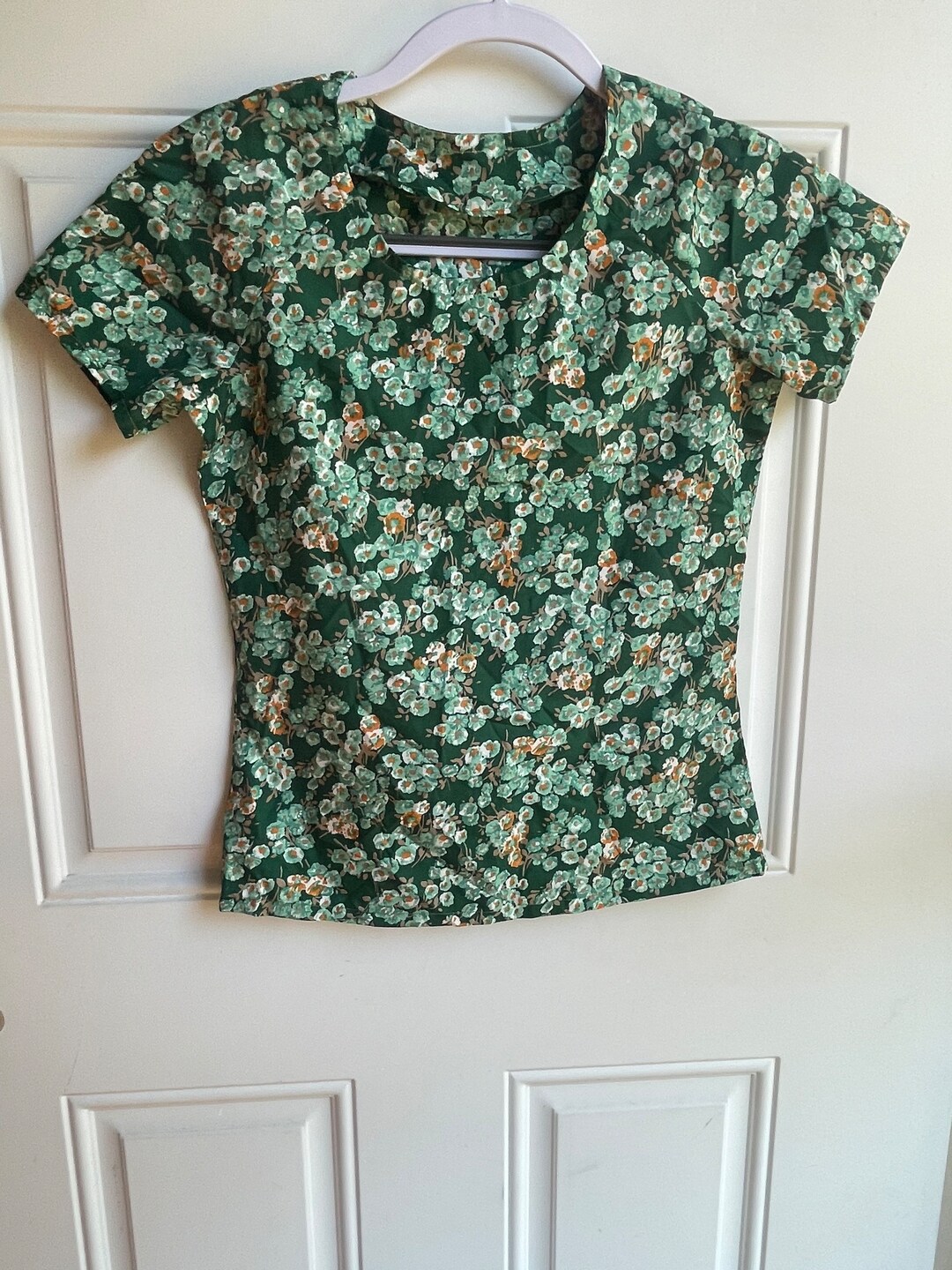 70s Cream Black & Green Geometric Print Shirt XS S main image 1