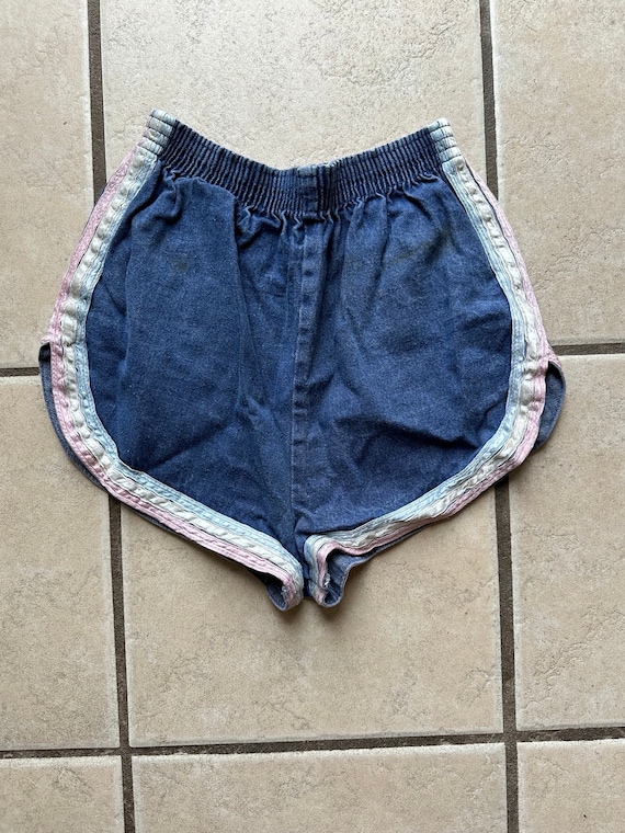 vintage blue Jean shorts with ribbon accents