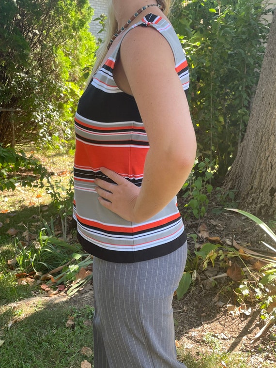 Vintage 70’s orange,gray and black striped tank t… - image 4