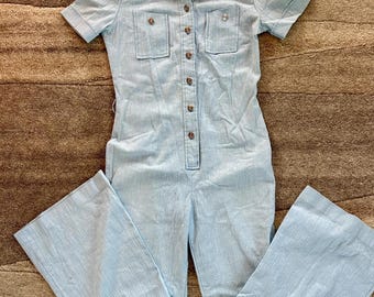 Vtg 70’s light blue seersucker jumper sz Small