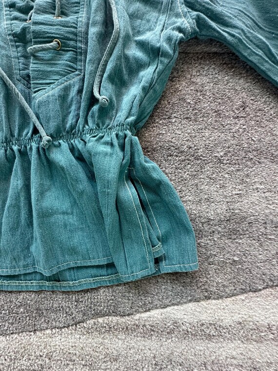 70’s bohemian style forest green lace up top sz S View 5