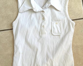 vintage white ribbed collared tank size small