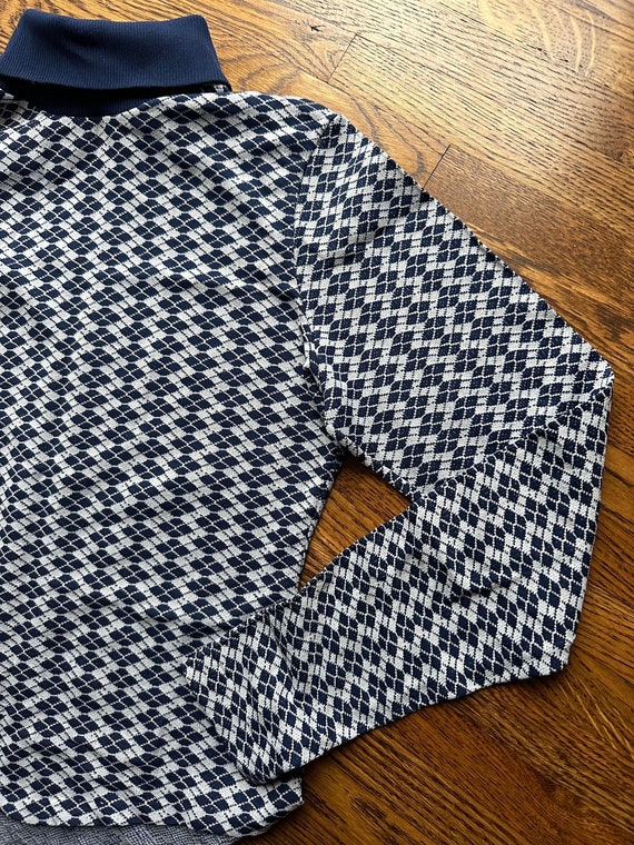 Vintage navy blue diamond patterned turtleneck si… - image 3