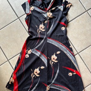 Vintage 70’s Black, red, tan and red floral dress size Medium