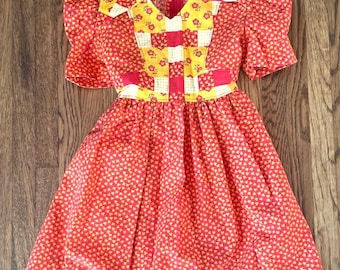 70’s red and yellow patchwork girl’s dress sz 6X