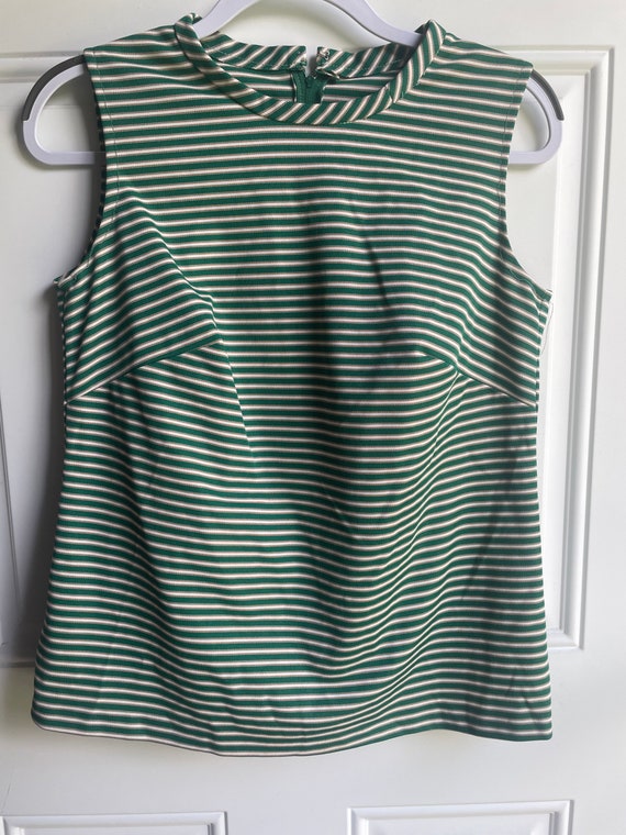 Vintage 1970’s green,tan and white striped tank t… - image 7