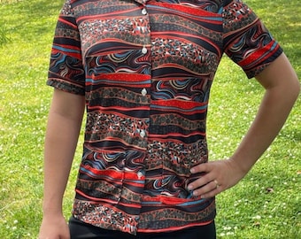 Vintage 1970’s abstract  Brown and orange blouse