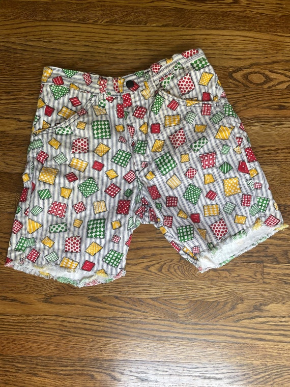 Vintage 1970’s striped denim patchwork cutoff sho… - image 1