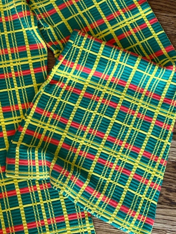 Vintage 1970’s green, yellow and red plaid bellbo… - image 2