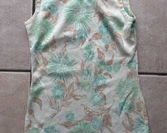 vtg 1970’s green and tan floral tank top size S