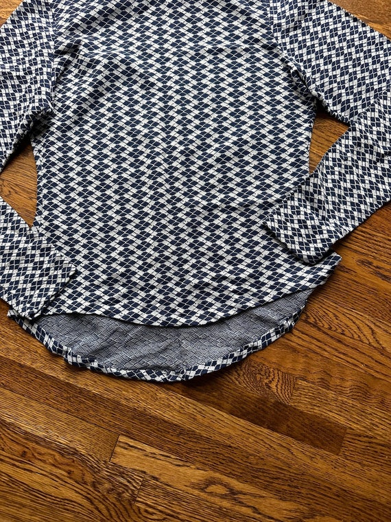 Vintage navy blue diamond patterned turtleneck si… - image 4