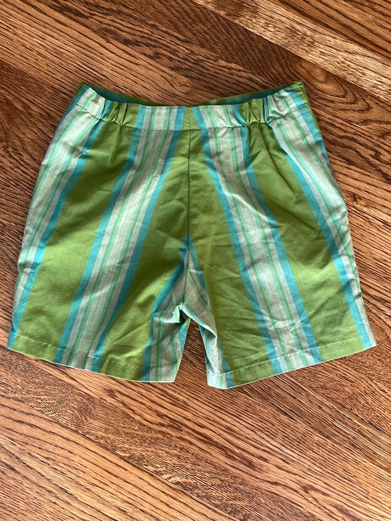 Vintage 1970’s boys green and blue striped shorts - image 2