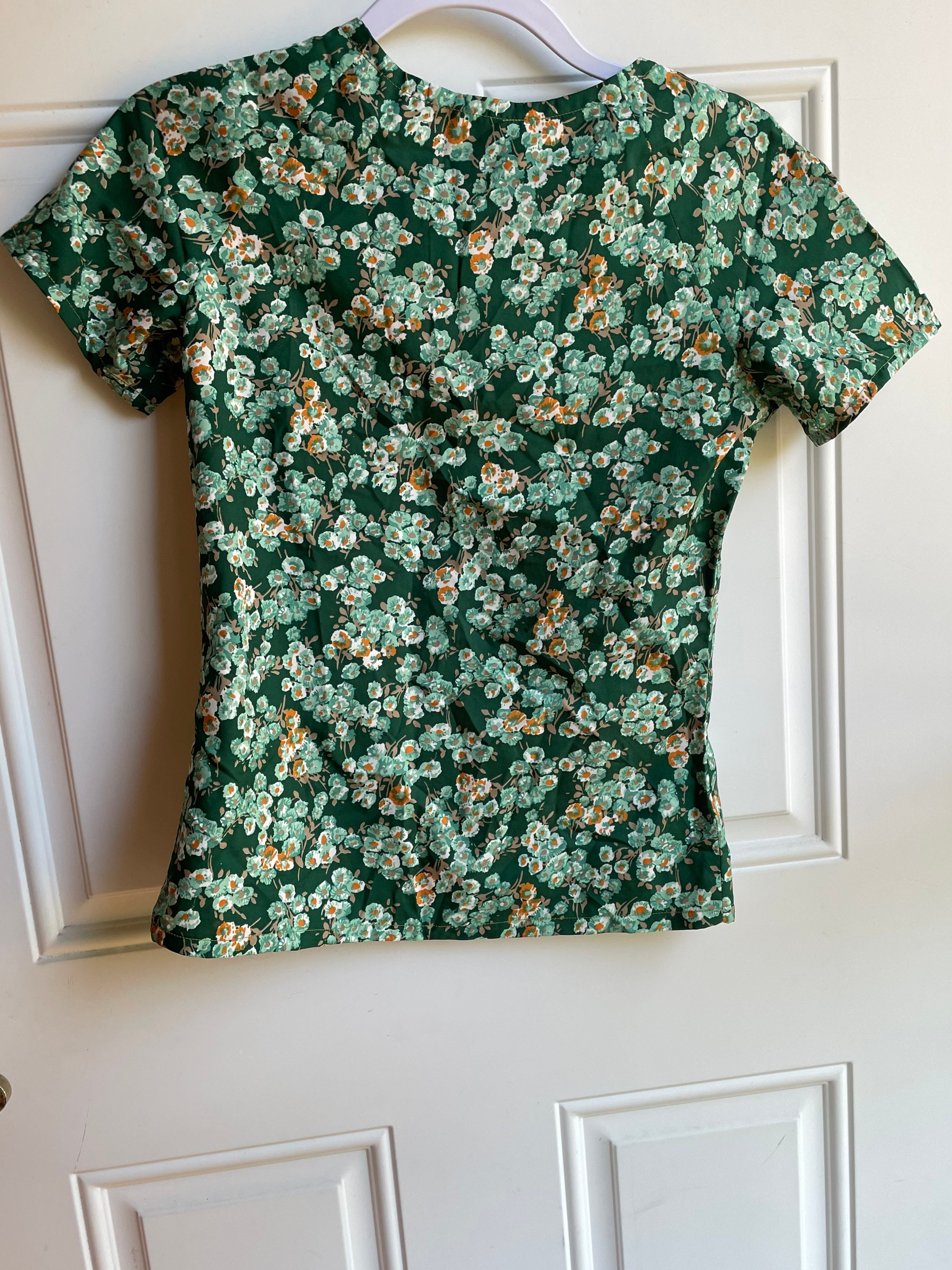 70s Cream Black & Green Geometric Print Shirt XS S main image 0