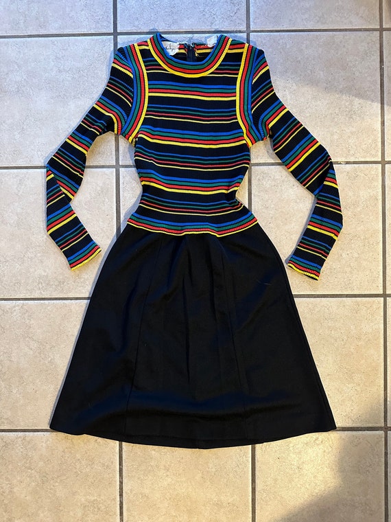Vintage multi color striped dress with black skirt