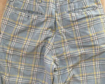 Vintage Light Blue, Yellow and Cream Plaid Gender Neutral Pants - Main Image