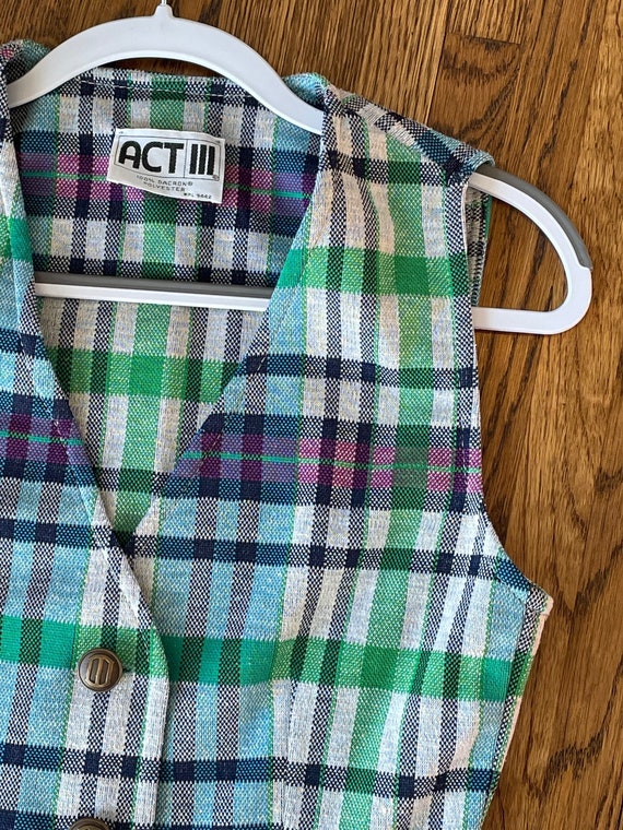 70’s plaid green and blue tunic vest - image 3