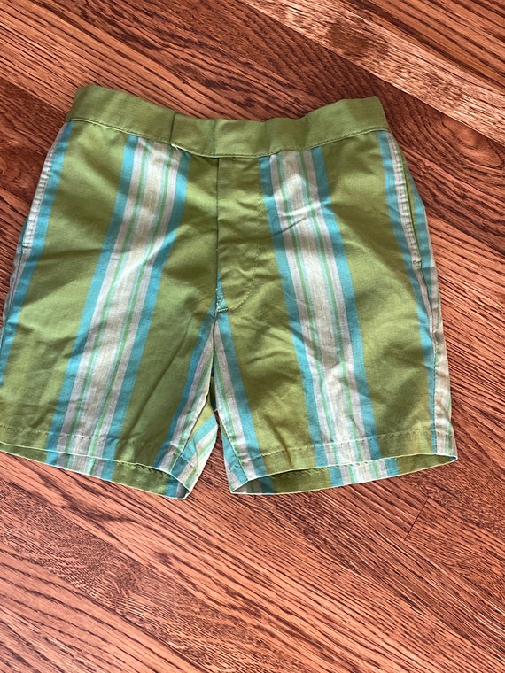 Vintage 1970’s boys green and blue striped shorts - image 3