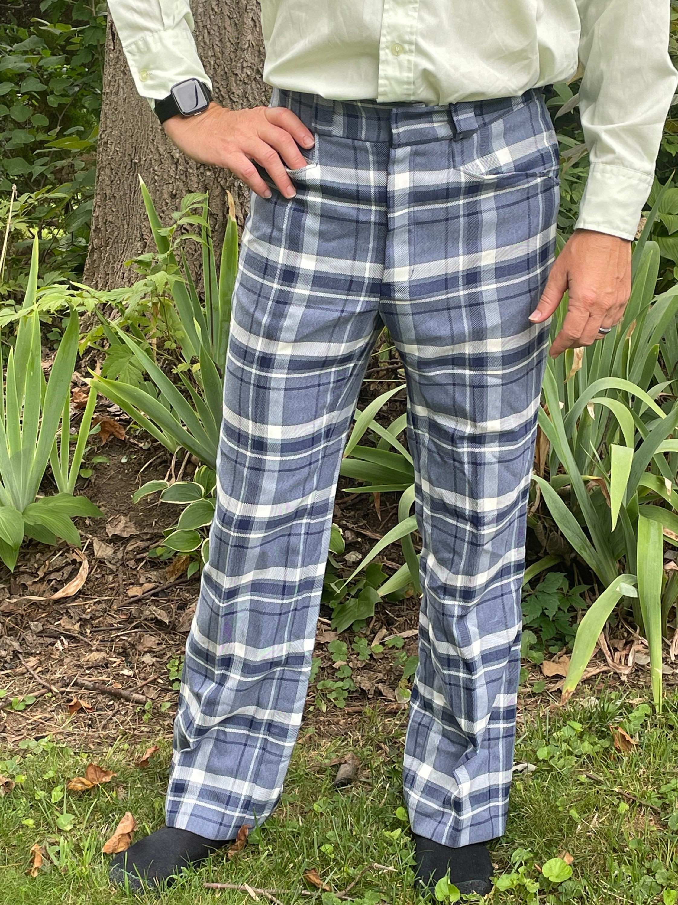 Vintage 1970s Mens Blue Plaid Pants Etsy