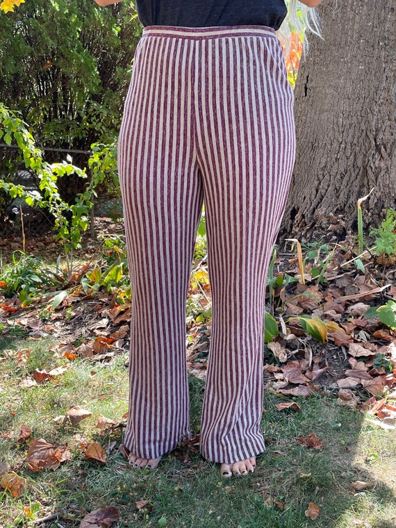 Burgundy & tan striped bellbottom vintage 1970’s … - image 1