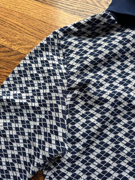 Vintage navy blue diamond patterned turtleneck si… - image 2