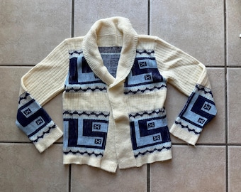 vtg 70’s cream and blue cardigan size XS