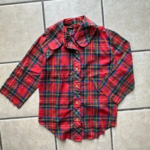 Vintage 70’s red plaid blouse size Medium