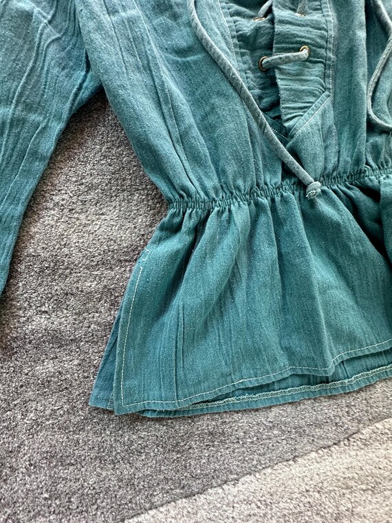 70’s bohemian style forest green lace up top sz S View 6