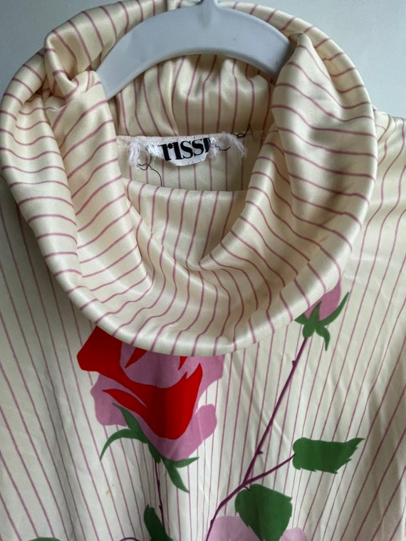 70’s striped floral long sleeve cowl neck blouse - image 3