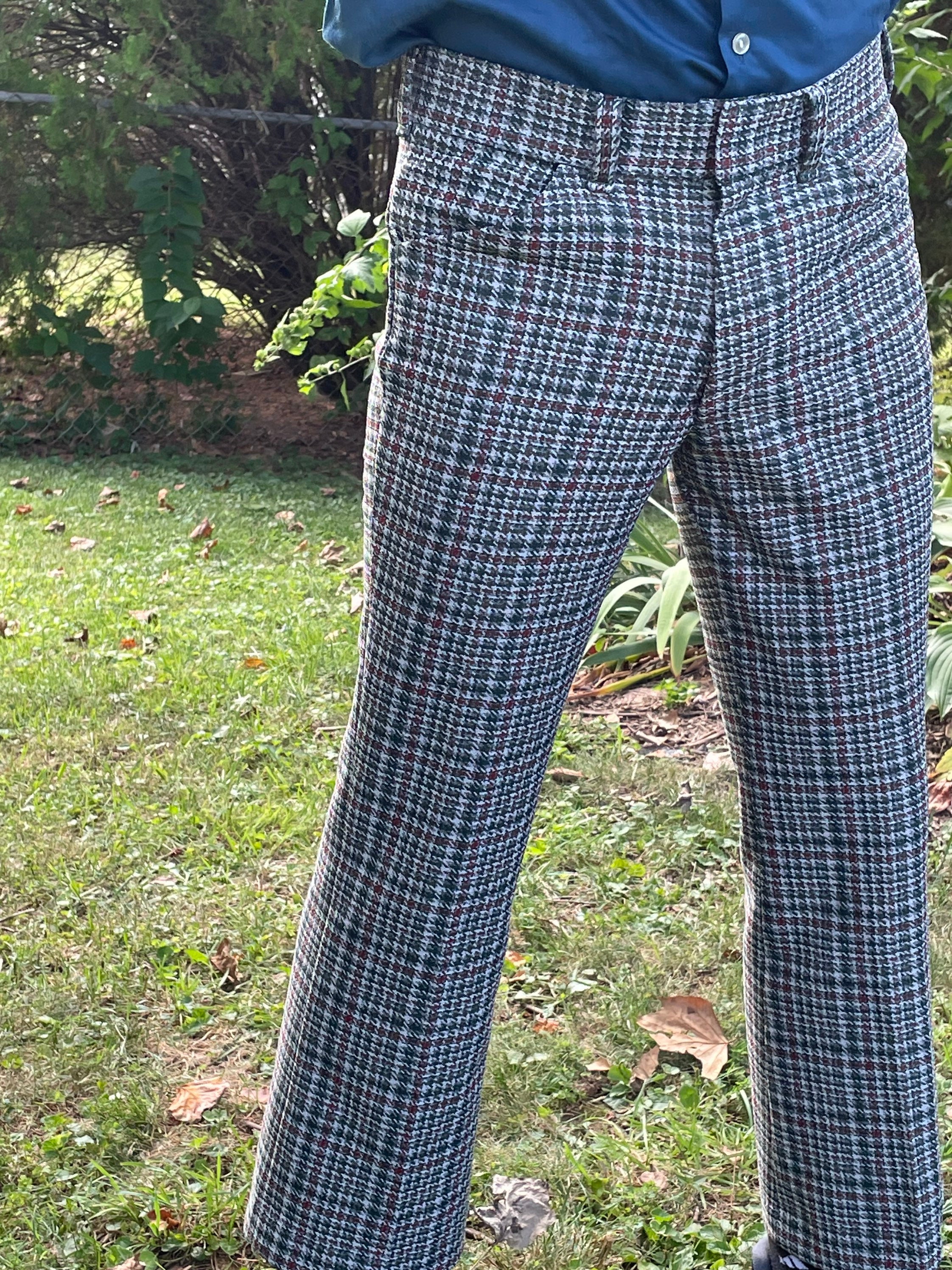 Vintage 70s Green Red and Gray Houndstooth Mens Pants Etsy