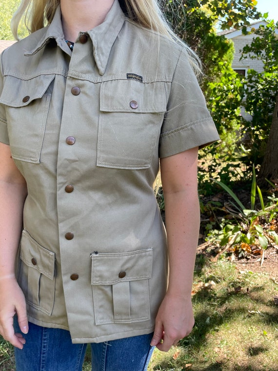 Vintage Wrangler khaki short sleeve jacket/blouse… - image 2