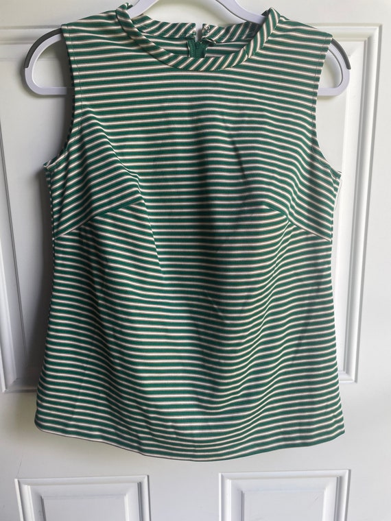 Vintage 1970’s green,tan and white striped tank t… - image 1