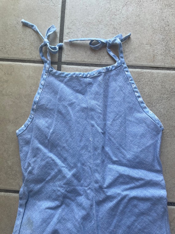 70’s light blue chambray sundress with floral trim - image 10