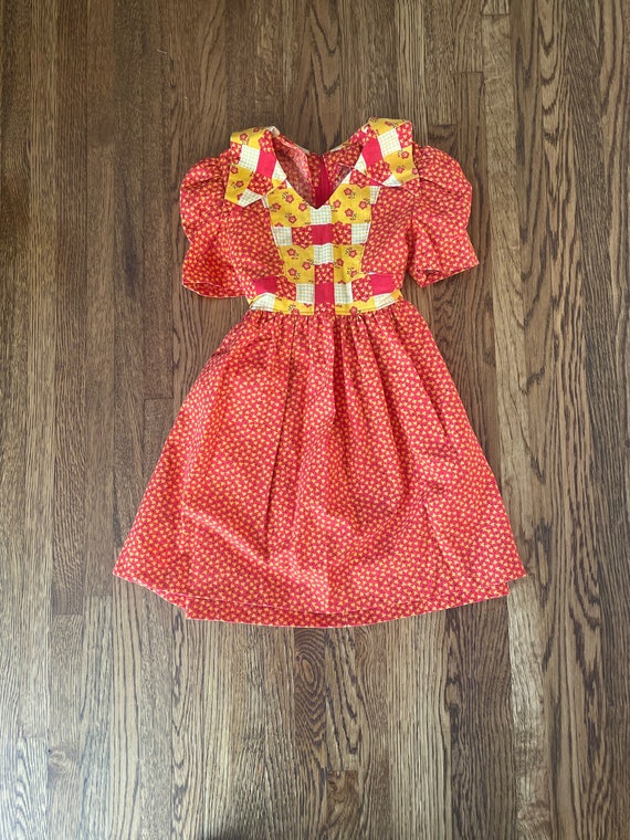 70’s red and yellow patchwork girl’s dress