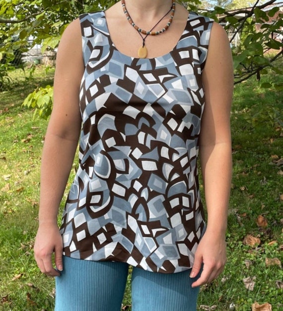 Vintage 1970’s brown and gray abstract dress tank… - image 1