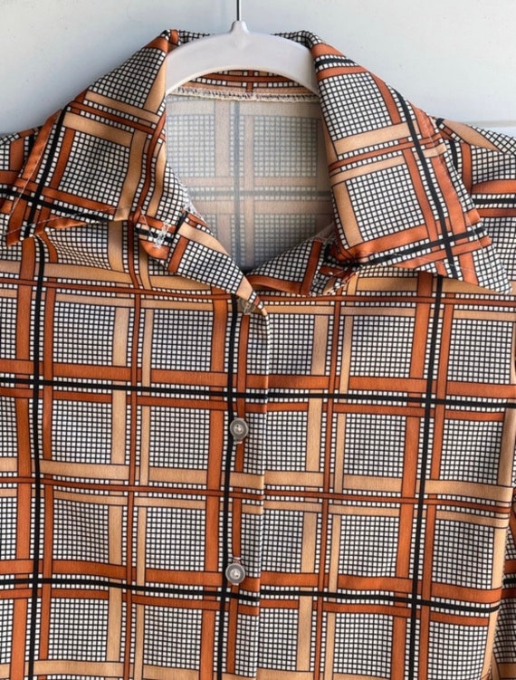 Vintage 1970’s tan, black, white and Orange plaid… - image 5