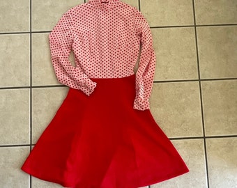 70’s red polka dot A-line dress with solid red skirt