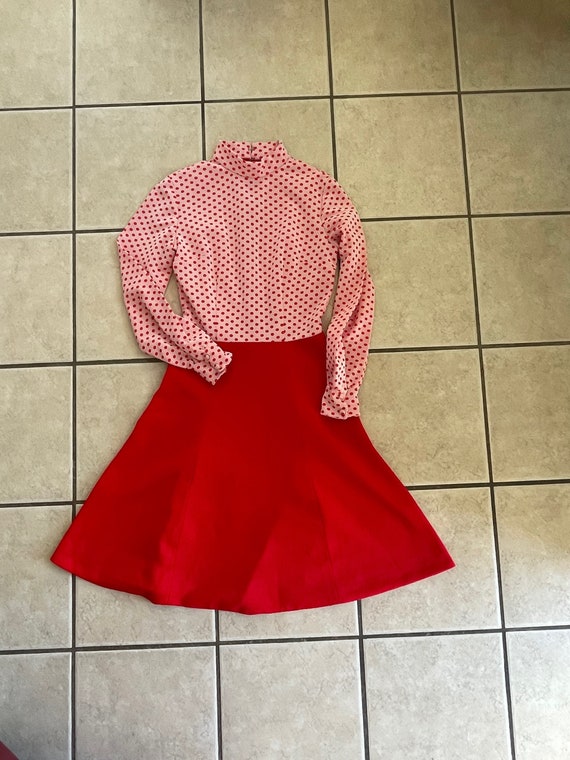 70’s red polka dot A-line dress with solid red ski