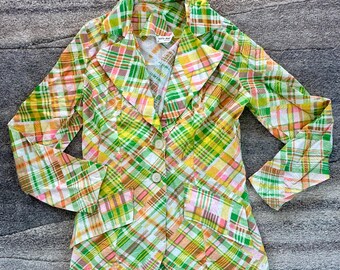 Vintage Diamond plaid blazer wit faux pockets sz S