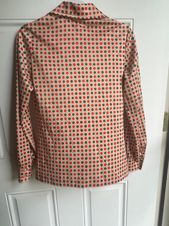 Vintage 1970’s tan shirt with red and green polka… - image 3