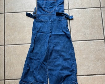 Vintage jean culotte jumpsuit with cuffed legs and tie sides size XS