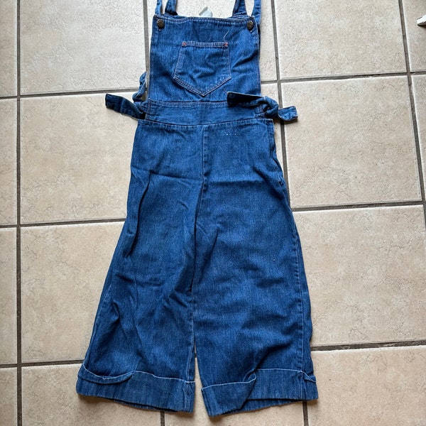 Vintage jean culotte jumpsuit with cuffed legs and tie sides size XS