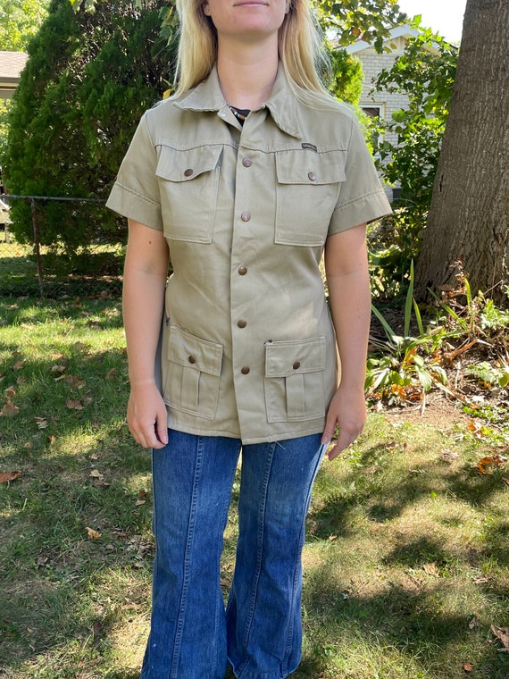 Vintage Wrangler khaki short sleeve jacket/blouse… - image 4