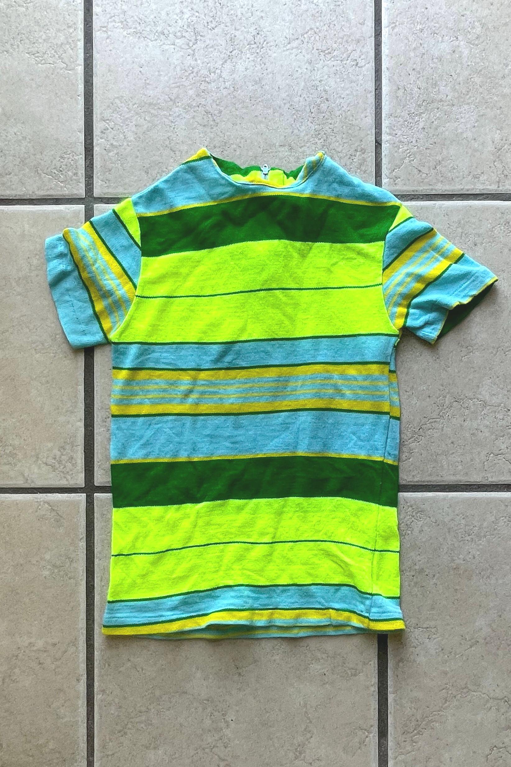 Vintage Green, Yellow and Blue Striped T-shirt