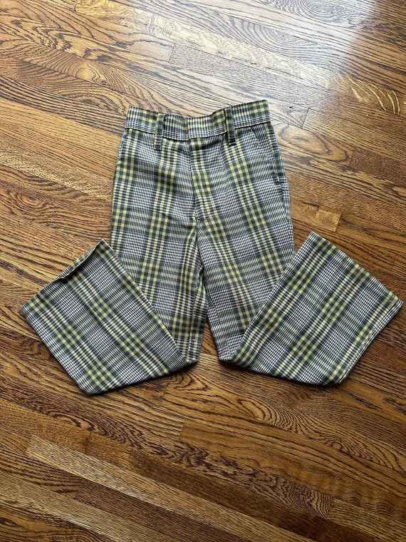 70’s Vintage brown and yellow plaid bellbottoms si