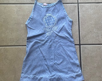 70’s light blue chambray sundress with floral trim