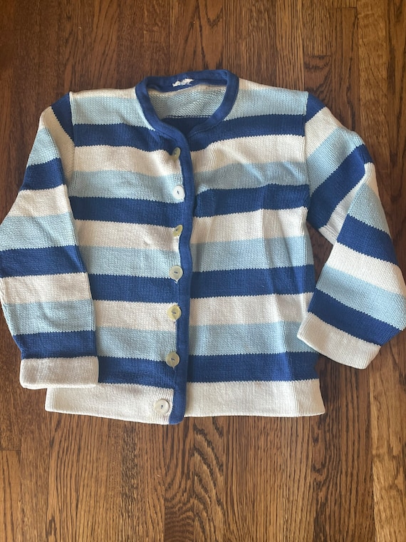 70’s blue striped cardigan sweater