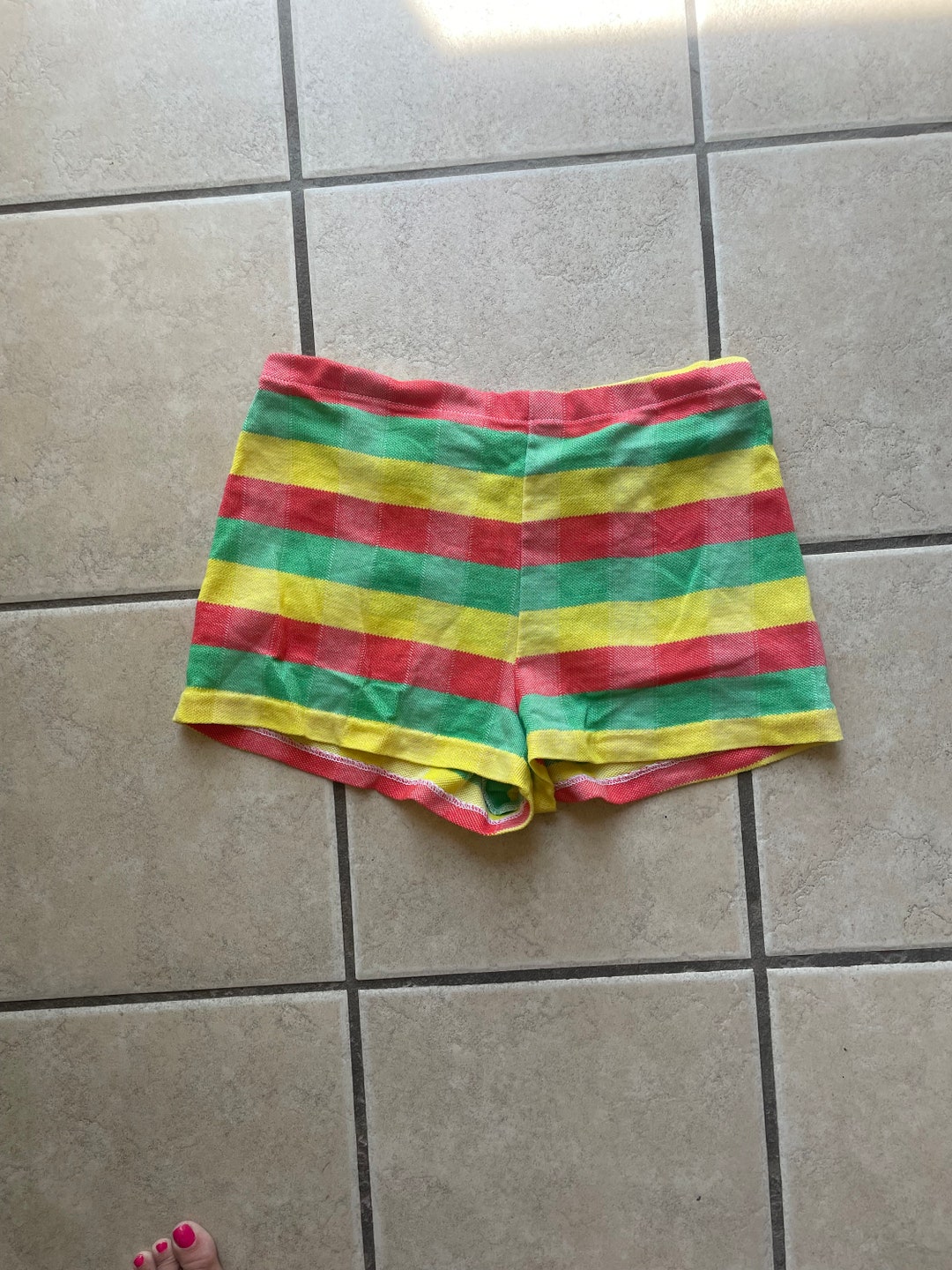 Vintage Short Shorts Im Green Red and Yellow Stripes From the - Etsy