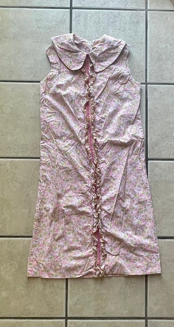 70’s pink floral ruffles house dress