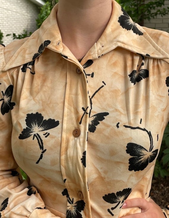 Vintage 1970’s Orange and black floral dress - image 2