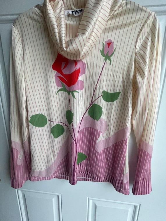 70’s striped floral long sleeve cowl neck blouse - image 6